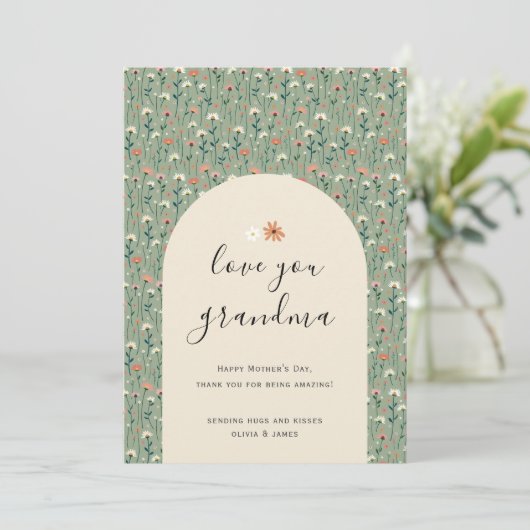 Sage Groen Elegant Bloemen Liefde U Oma Kaart (Staand voorkant)