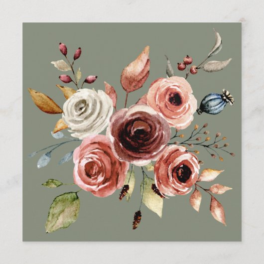 Sage Groen Elegant Bloemen Vierkant Bruiloft Menu (Achterkant)