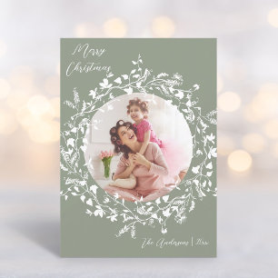 Sage Groen Elegant Boho Wildflower Kerstmis Feestdagenkaart