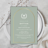 Sage Groen Elegant Gouden Boog Kruis Doop Kaart
