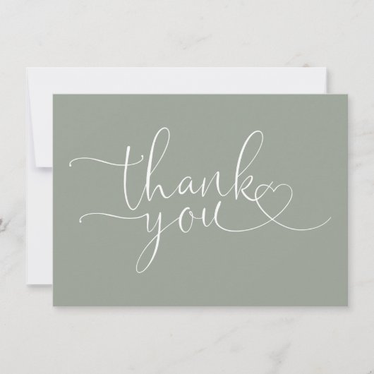 Sage Groen Elegant Hart Script Bedankkaart (Voorkant)