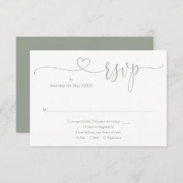 Sage Groen Elegant Hart Script RSVP Kaartje