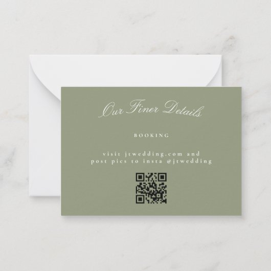 Sage Groen Elegant Klassieke Bruiloft QR CODE RSVP Notitiekaartje (Achterkant)