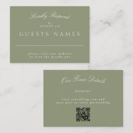 Sage Groen Elegant Klassieke Bruiloft QR CODE RSVP Notitiekaartje