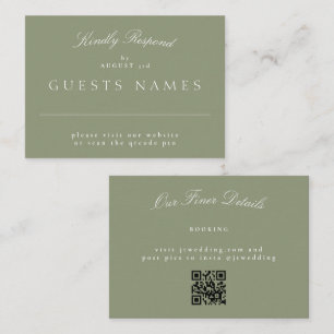 Sage Groen Elegant Klassieke Bruiloft QR CODE RSVP Notitiekaartje