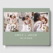 Sage Groen Elegant Minimalistische Foto Chique Bru Gastenboek (Voorkant)