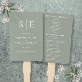Sage Groen Elegant Monogram Bruiloft Programma Handwaaier