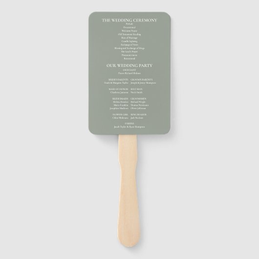 Sage Groen Elegant Monogram Bruiloft Programma Handwaaier (Achterkant)