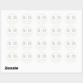Sage groen elegant monogram wit bruiloft ronde sticker (Vel)