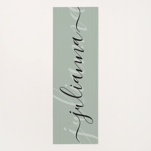 Sage Groen Elegant Naam Script Minimalist Custom Yogamat (Achterkant)
