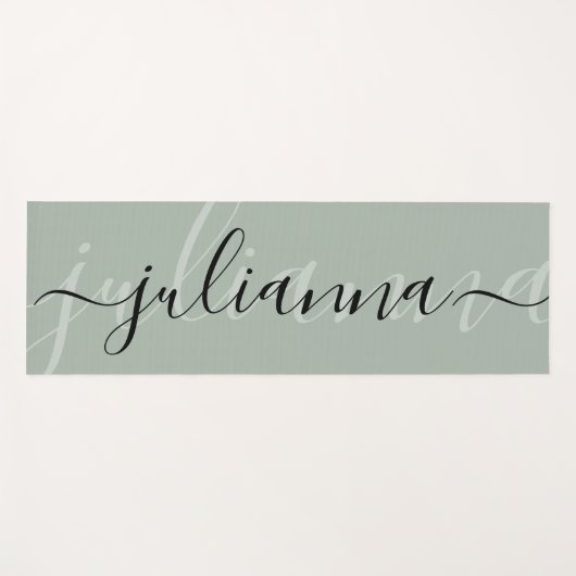 Sage Groen Elegant Naam Script Minimalist Custom Yogamat (Voorkant (horizontaal))