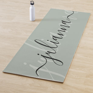Sage Groen Elegant Naam Script Minimalist Custom Yogamat