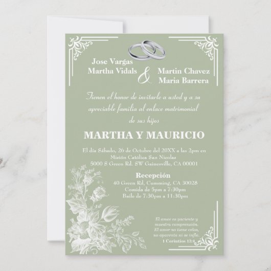Sage Groen Elegant Nuestra Boda Kaart (Voorkant)
