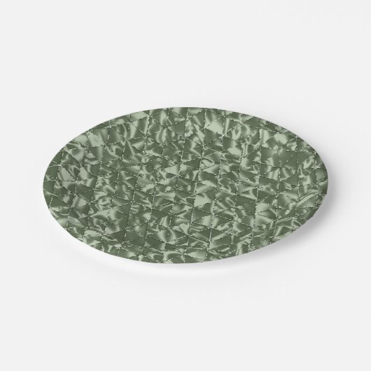 Sage Groen Elegant Ruffled Satijn Papieren Bordje (Gekanteld)
