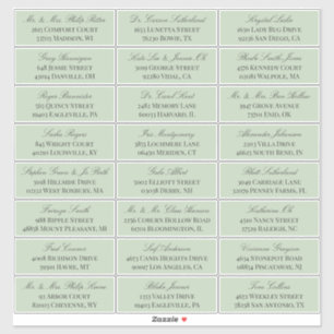 Sage Groen Elegant Script 24 Bruiloft Gast Adres Sticker