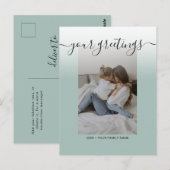 Sage Groen Elegant Script Familie Foto Groeten Briefkaart (Voorkant / Achterkant)