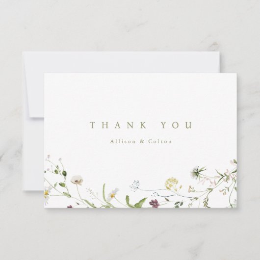 Sage Groen Elegant Wildflower Rustiek Boho Bruilof Bedankkaart (Voorkant)