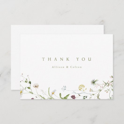 Sage Groen Elegant Wildflower Rustiek Boho Bruilof Bedankkaart (Voorkant / Achterkant)