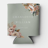 Sage Groen Elegante Bloemen Huwelijksgunsten Blikjeskoeler (Voorkant)