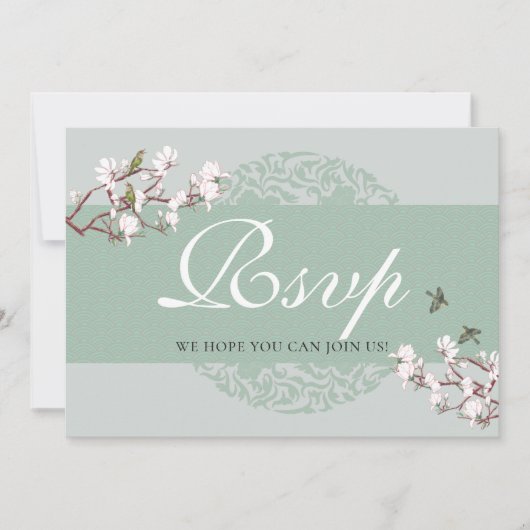 Sage Groen Elegante Chinoiserie Chic Trouw Uitnodi Kaart (Voorkant)