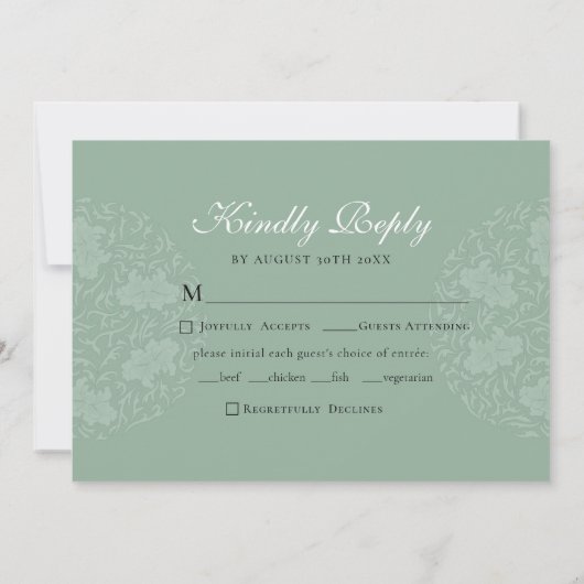 Sage Groen Elegante Chinoiserie Chic Trouw Uitnodi Kaart (Achterkant)