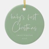 Sage Groen Elegante Foto Baby's Eerste Kerstmis Keramisch Ornament (Voorkant)