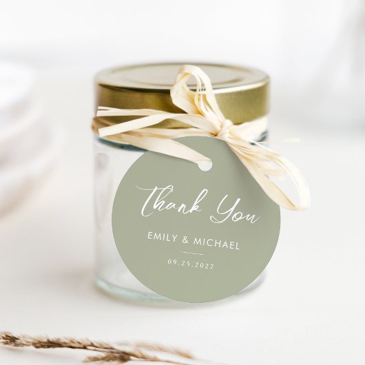 Sage Groen Elegante Kalligrafie Bruiloft Bedankjes Labels