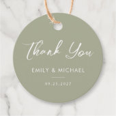 Sage Groen Elegante Kalligrafie Bruiloft Bedankjes Labels (Voorkant)