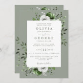 Sage Groen Elegante Land Bloemen QR Code Huwelijk Kaart (Voorkant / Achterkant)