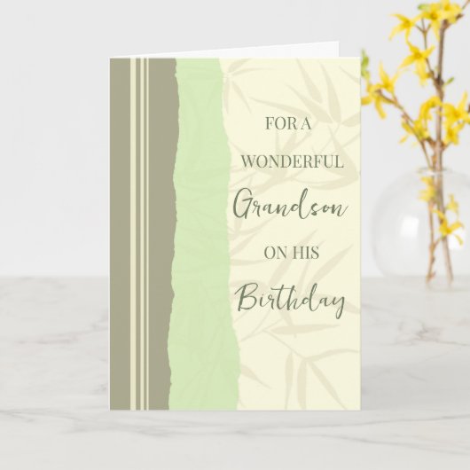 Sage Groen en Beige Kleinzoon Verjaardag Kaart (Gele Bloem)