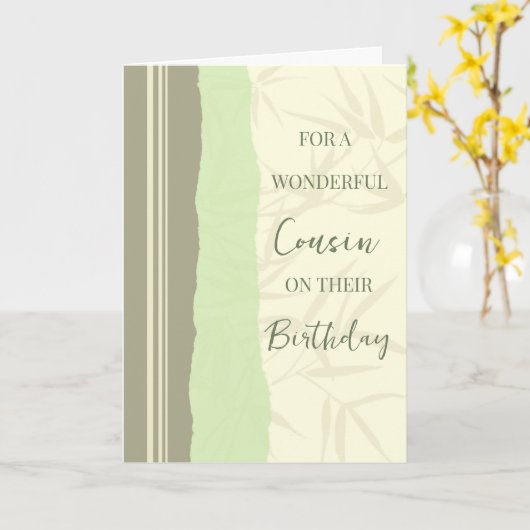 Sage Groen en Beige Neef Verjaardag Kaart (Gele Bloem)