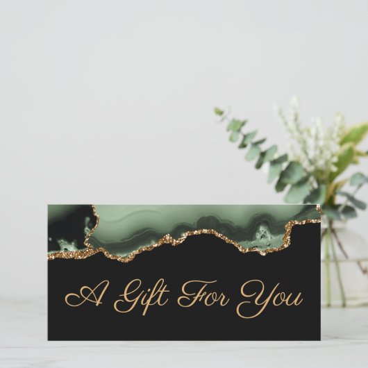 Sage groen en goud agaat cadeaubon (Staand voorkant)