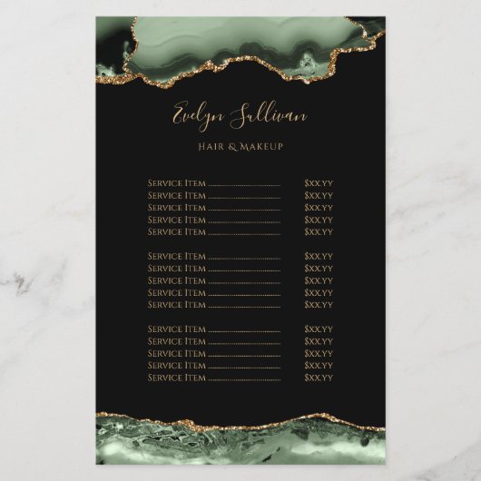 Sage groen en goud agaat prijslijst flyer (Voorkant)