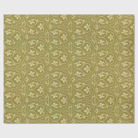 Sage Groen en Goud Art Nouveau Patroon Cadeaupapier (Vlak)