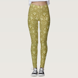 Sage Groen en Goud Art Nouveau Patroon Leggings