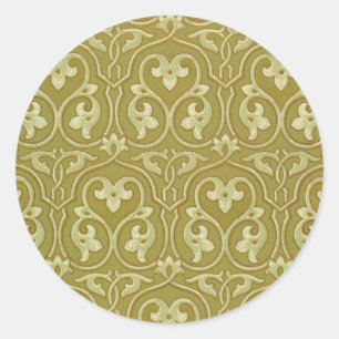 Sage Groen en Goud Art Nouveau Patroon Ronde Sticker