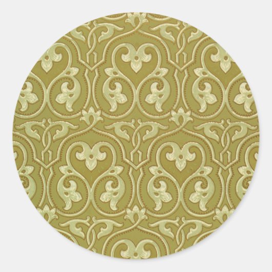 Sage Groen en Goud Art Nouveau Patroon Ronde Sticker (Voorkant)