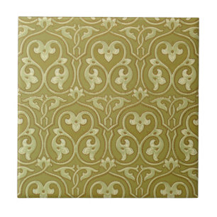 Sage Groen en Goud Art Nouveau Patroon Tegeltje