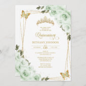 Sage Groen en Goud Quinceañera uitnodiging (Voorkant / Achterkant)