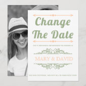 Sage groen en perzik De datumaankondiging wijzigen Save The Date (Voorkant / Achterkant)