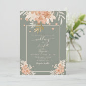 Sage Groen en Perzik Waterverf Bloemenbruiloft Kaart (Staand voorkant)