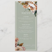 Sage Groen en Roos Goud Elegant Flowers Bruiloft Menu (Voorkant)