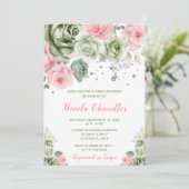 Sage Groen en Roze Bloemen Baby shower Kaart (Staand voorkant)