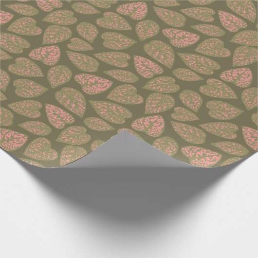 Sage Groen en Roze Polka Dot Plant Bladeren Cadeaupapier (Hoek)