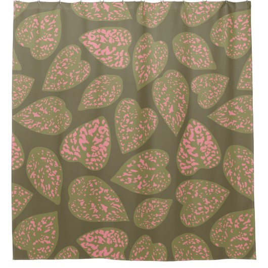 Sage Groen en Roze Polka Dot Plant Bladeren Douchegordijn (Voorkant)