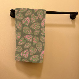 Sage Groen en Roze Polka Dot Plant Bladeren Handdoek