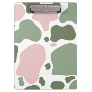 Sage Groen en Roze Speelse Koe Print Klembord