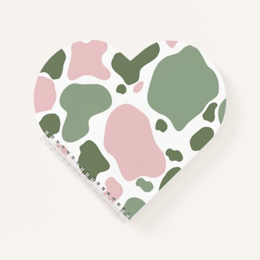 Sage Groen en Roze Speelse Koe Print Notitieboek (Voorkant)