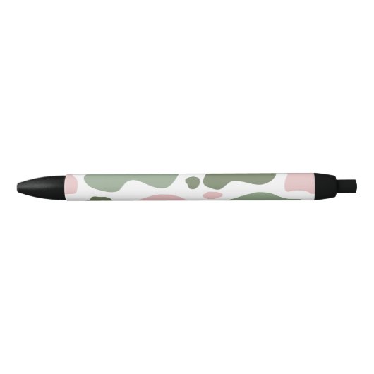Sage Groen en Roze Speelse Koe Print Zwarte Inkt Pen (Voorkant)