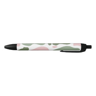 Sage Groen en Roze Speelse Koe Print Zwarte Inkt Pen